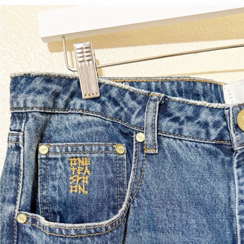 NWT Free People x One Teaspoon Barrel Leg Seamed Jeans in Deep Pacifica Jeans - Picture 5 of 6